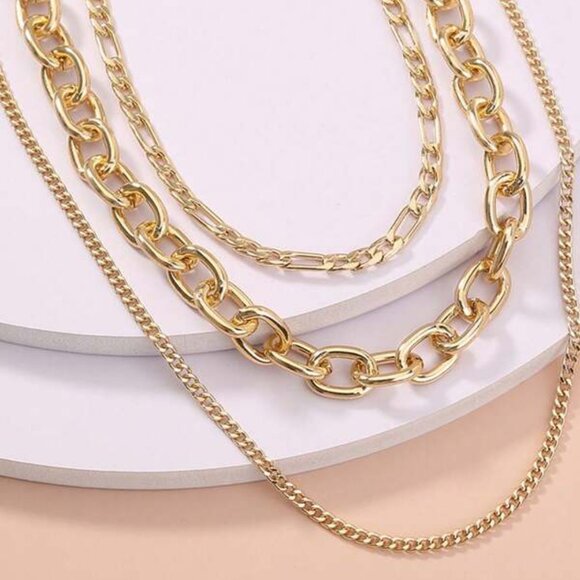 14K Gold Filled Layered Chunky Chain Necklace - Picture 3 of 3